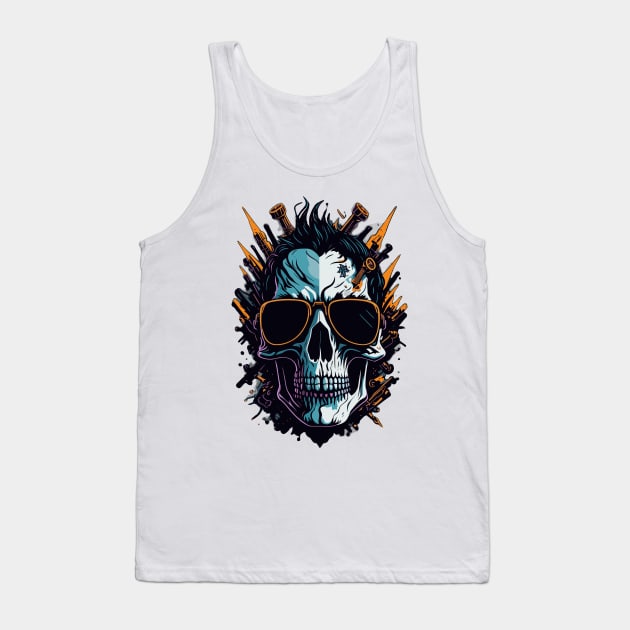 Skull with guns wearing sunglasses Tank Top by Absent-clo